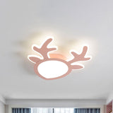 Macaroon Pink/Blue Led Childrens Bedroom Ceiling Light - Antler Iron Flush Mount Lamp