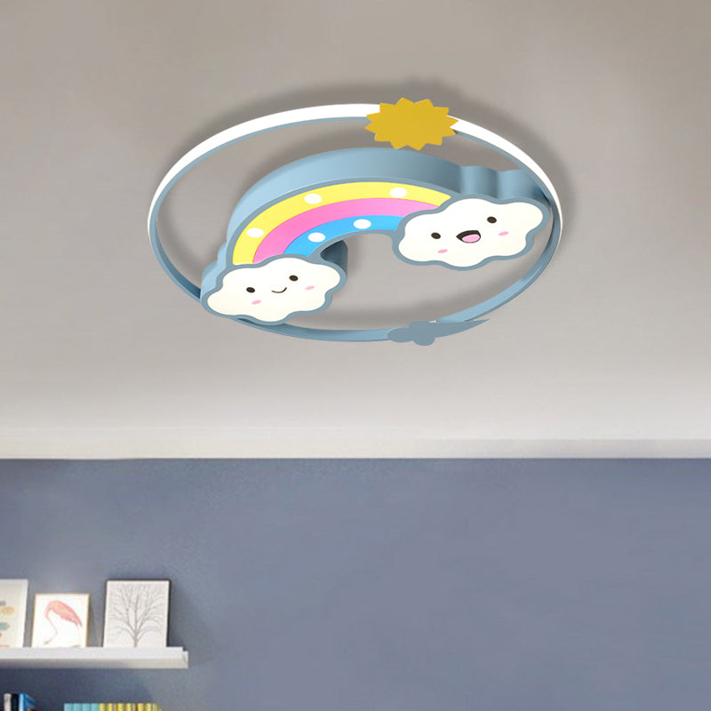 Iron Rainbow/Cloud Flush Mount Led Ceiling Light - Cartoon Pink/Blue Fixture For Kids Bedroom