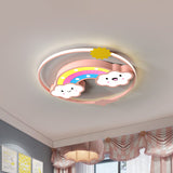 Iron Rainbow/Cloud Flush Mount Led Ceiling Light - Cartoon Pink/Blue Fixture For Kids Bedroom Pink /