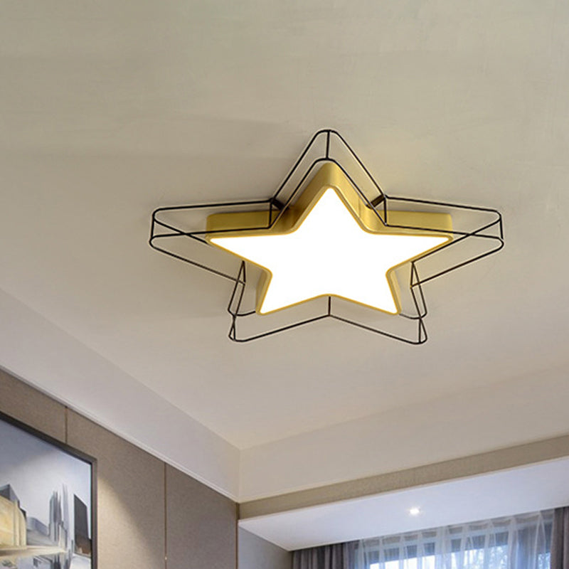 Modern Black/Gold Pentagram Flush Mount Led Ceiling Lamp For Bedrooms With Acrylic Cage Fixture