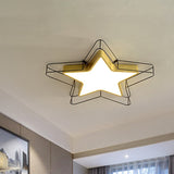 Modern Black/Gold Pentagram Flush Mount Led Ceiling Lamp For Bedrooms With Acrylic Cage Fixture