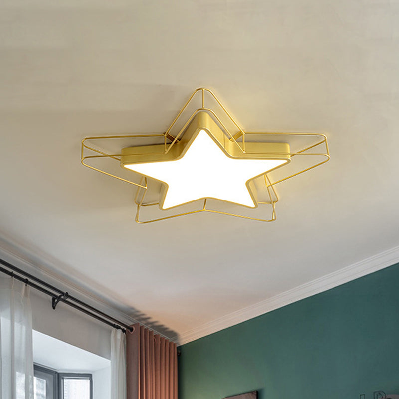 Modern Black/Gold Pentagram Flush Mount Led Ceiling Lamp For Bedrooms With Acrylic Cage Fixture