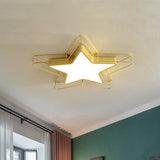 Modern Black/Gold Pentagram Flush Mount Led Ceiling Lamp For Bedrooms With Acrylic Cage Fixture