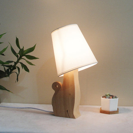 3D Dinosaur/Cat Cartoon Nightstand Lamp With Fabric Barrel Shade - White Wood Base 1 Bulb