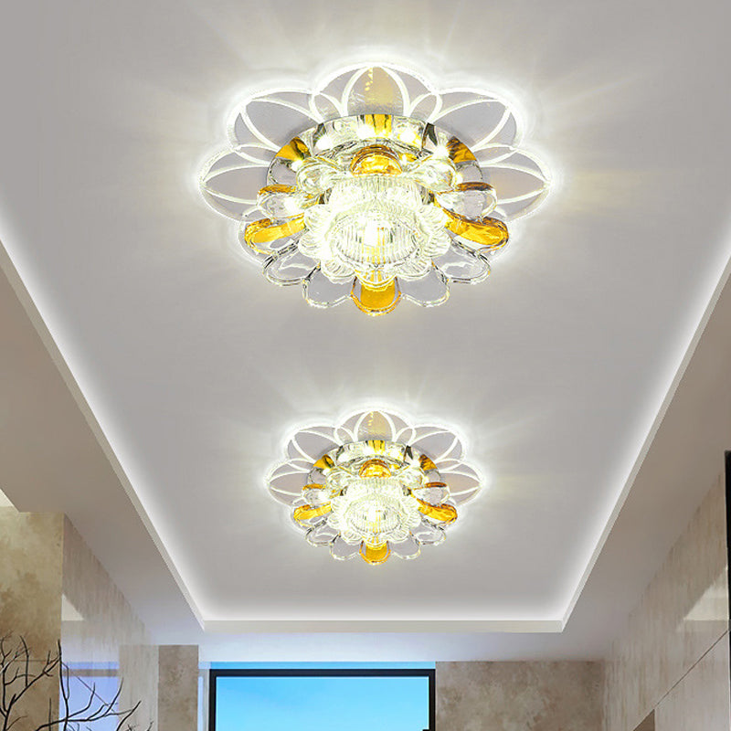 Minimalist Led Flush Mount Ceiling Light With Petal Clear Crystal Shade In Warm/White/Multi Color /