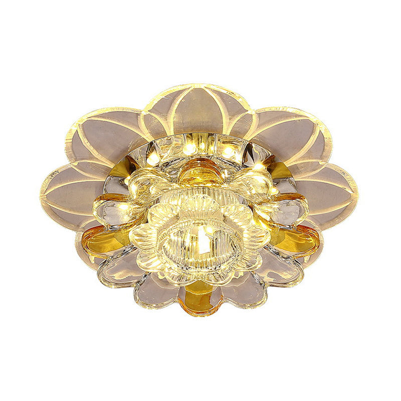 Minimalist Led Flush Mount Ceiling Light With Petal Clear Crystal Shade In Warm/White/Multi Color