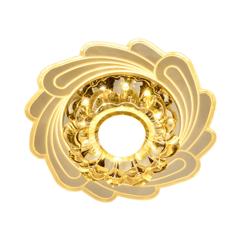 Simplicity Led Floral Crystal Ceiling Light Flush Mount With Spiral Edge Warm/White/Multi Color -