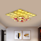 Minimal Clear Crystal Led Flush-Mount Porch Ceiling Lamp In Rose Red With Warm/White Light / Warm