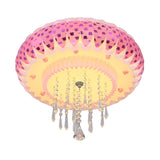 Modern Led Crystal Flush Mount Ceiling Light With Pink Drum Shade Perfect For Living Rooms