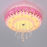 Modern Led Crystal Flush Mount Ceiling Light With Pink Drum Shade Perfect For Living Rooms