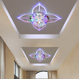 Modernist Led Crystal Ceiling Flush Light In White With Leaf Design And Multi-Color Options / Multi