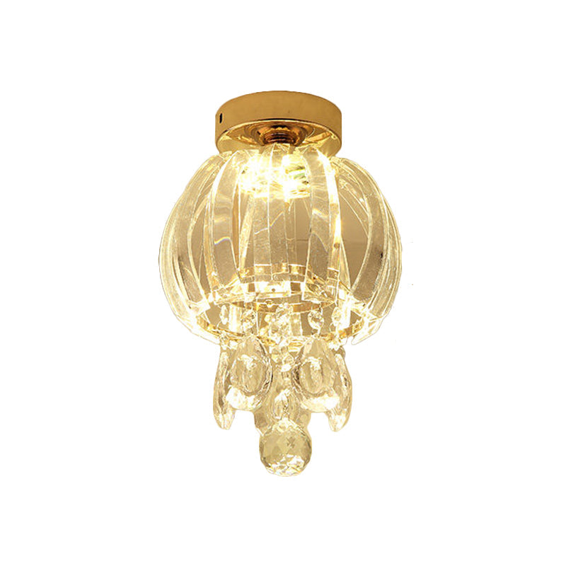 Minimal Led Teardrop Crystal Flush Mount Hallway Light With Globe Shade