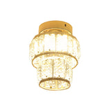 Minimal Style Clear Crystal Block Led Flush Mount Lantern/Cylinder Porch Ceiling Light - Gold