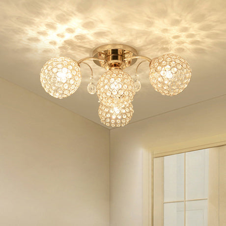 Minimalist Gold Semi-Flush Mount Light With Crystal-Embedded Shade - 6/9 Heads Ceiling Fixture 4 /