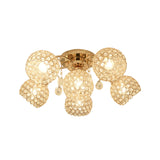 Minimalist Gold Semi-Flush Mount Light With Crystal-Embedded Shade - 6/9 Heads Ceiling Fixture