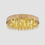 Contemporary Amber Crystal Teardrop Flush Mount Ceiling Fixture - 6 Lights Bedroom Gold