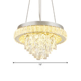 Modern Led Crystal Ceiling Light Fixture With Cascading Facets In Chrome Hoop Design