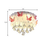 Teardrop Crystal Flush Mount Ceiling Lamp With Butterfly Design - Simple And Elegant Pink Bedroom