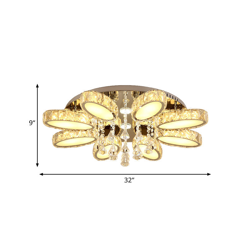Modernist Blossom Chrome Flushmount Light With Clear Crystal 6/8 Heads - Ideal For Living Room