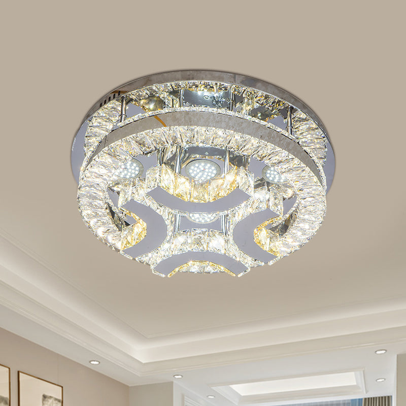 Modern Led Crystal Ceiling Light In Chrome - Semi-Circle/Spiral Design Flush Mount For Minimalist