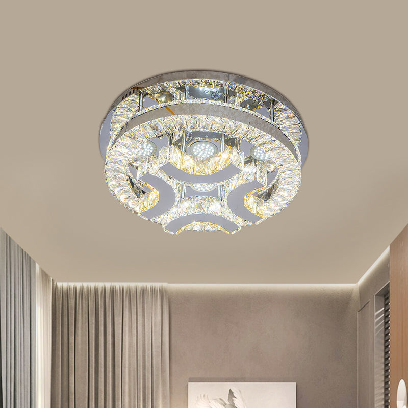 Modern Led Crystal Ceiling Light In Chrome - Semi-Circle/Spiral Design Flush Mount For Minimalist