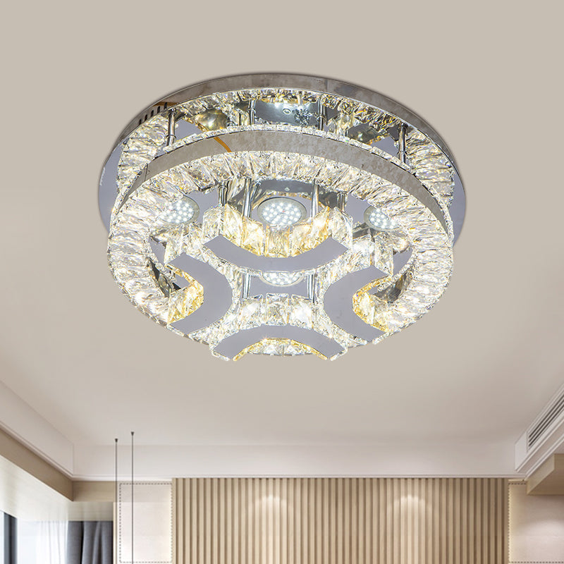 Modern Led Crystal Ceiling Light In Chrome - Semi-Circle/Spiral Design Flush Mount For Minimalist