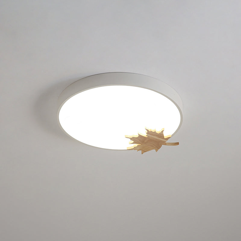 Modern Acrylic Led Drum Ceiling Mount Flush Light Fixture For Bedroom - Gray/White/Green With Maple