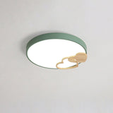 Nordic Led Acrylic Drum Flush Mount Ceiling Light With Heart Decor In Gray/White/Green