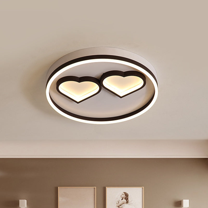 Modern Heart-Shaped Led Ceiling Light For Bedroom - Warm/White Flushmount Coffee Acrylic Mount /