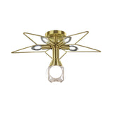 Modern Semi-Flush Mount Ceiling Lamp - 6 Bulbs Metal Shade White/Red Star Design Bedroom Lighting