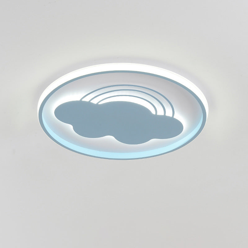 Extra Thin Iron Ceiling Lamp: Cartoon Pink/Blue Led Flush Mount Light For Kindergarten