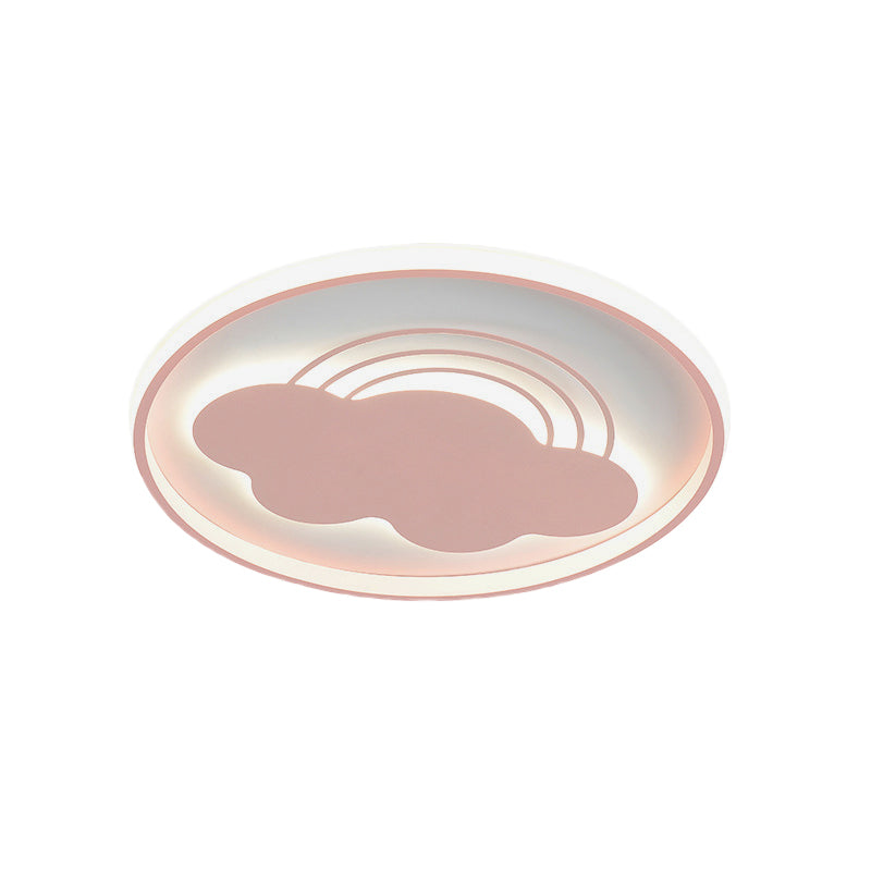 Extra Thin Iron Ceiling Lamp: Cartoon Pink/Blue Led Flush Mount Light For Kindergarten