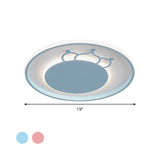 Kid Crown Led Flushmount Light In Pink/Blue - Ultra-Thin Bedroom Ceiling Fixture