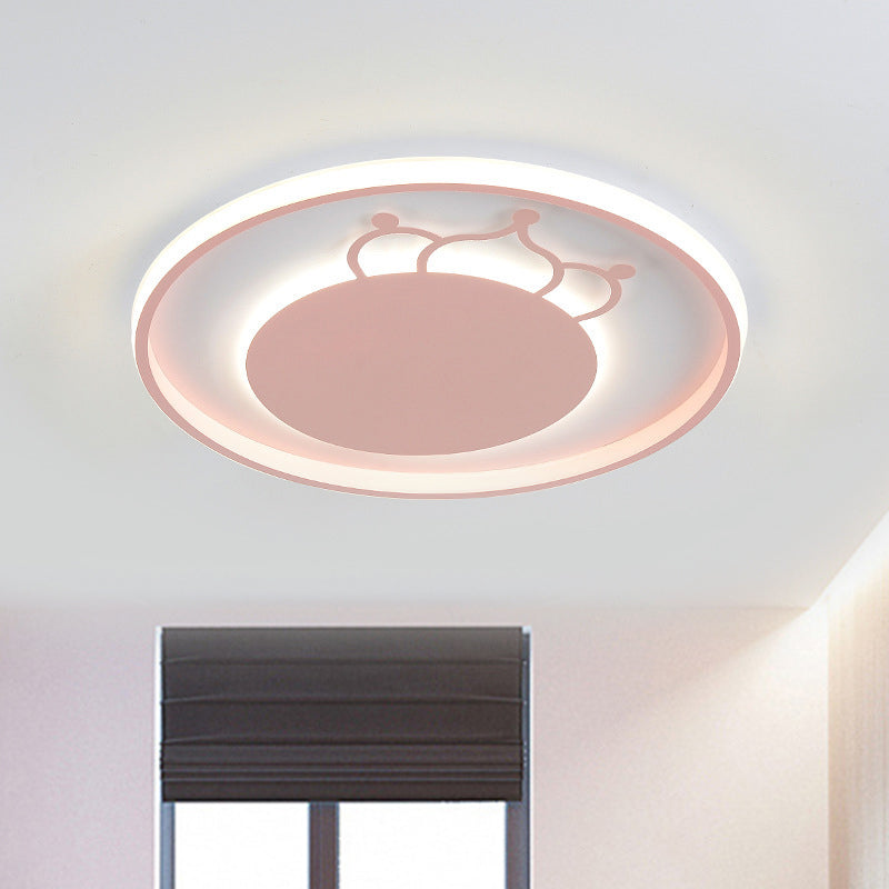 Kid Crown Led Flushmount Light In Pink/Blue - Ultra-Thin Bedroom Ceiling Fixture