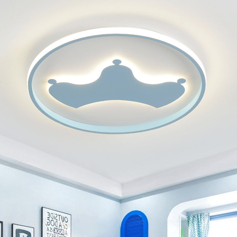 Kid Crown Led Flushmount Light In Pink/Blue - Ultra-Thin Bedroom Ceiling Fixture Blue / A