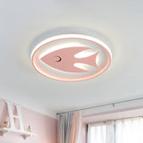 Cartoon Fish/Giraffe Ceiling Light For Nursery - Integrated Led Flushmount Lamp In Pink/Blue Acrylic