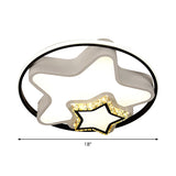 Childrens Square/Star/Heart Led Flush Mount Ceiling Light In Black-White With Crystal Accents