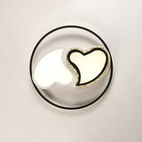 Childrens Square/Star/Heart Led Flush Mount Ceiling Light In Black-White With Crystal Accents