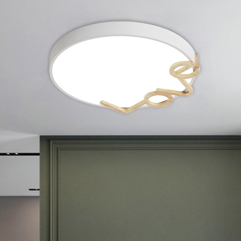 Love-Shape Wood Deco Led Flush Mount Lamp In 3 Colors White