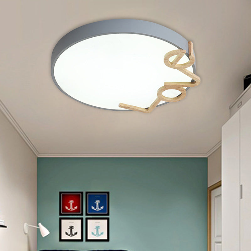 Love-Shape Wood Deco Led Flush Mount Lamp In 3 Colors Grey