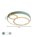 Macaron Acrylic Led Flush Mount Light Fixture With Wood Accent - White/Green/Grey