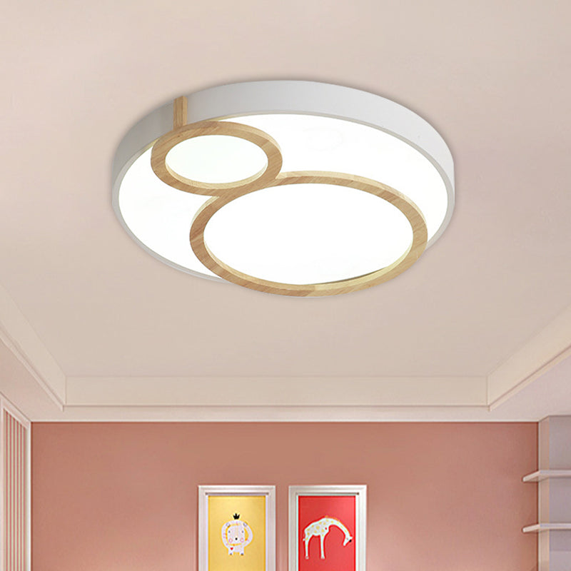 Macaron Acrylic Led Flush Mount Light Fixture With Wood Accent - White/Green/Grey