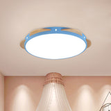 Macaron Flower Flush Mount Led Ceiling Light Fixture - White/Green/Blue And Wood