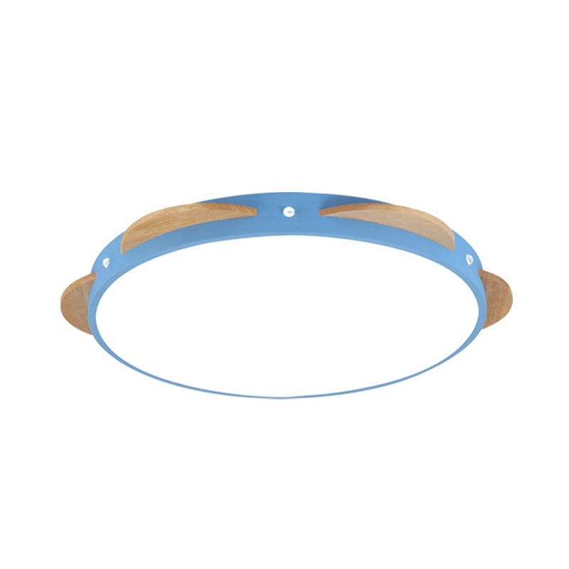 Macaron Flower Flush Mount Led Ceiling Light Fixture - White/Green/Blue And Wood