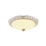Traditional White Glass Led Flush Mount With Carved Trim Bowl-Shaped Bedroom Beige Flushmount