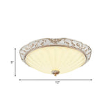 Traditional White Glass Led Flush Mount With Carved Trim Bowl-Shaped Bedroom Beige Flushmount