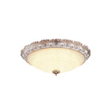 Traditional White Glass Led Flush Mount With Carved Trim Bowl-Shaped Bedroom Beige Flushmount