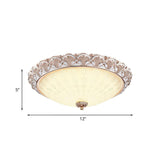 Traditional White Glass Led Flush Mount With Carved Trim Bowl-Shaped Bedroom Beige Flushmount