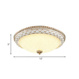 Traditional White Glass Led Flush Mount With Carved Trim Bowl-Shaped Bedroom Beige Flushmount
