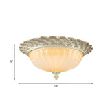 Traditionalist Yellow Glass Flush Mount Light Fixture - Bronze/White 3-Bulb Flushmount For Living
